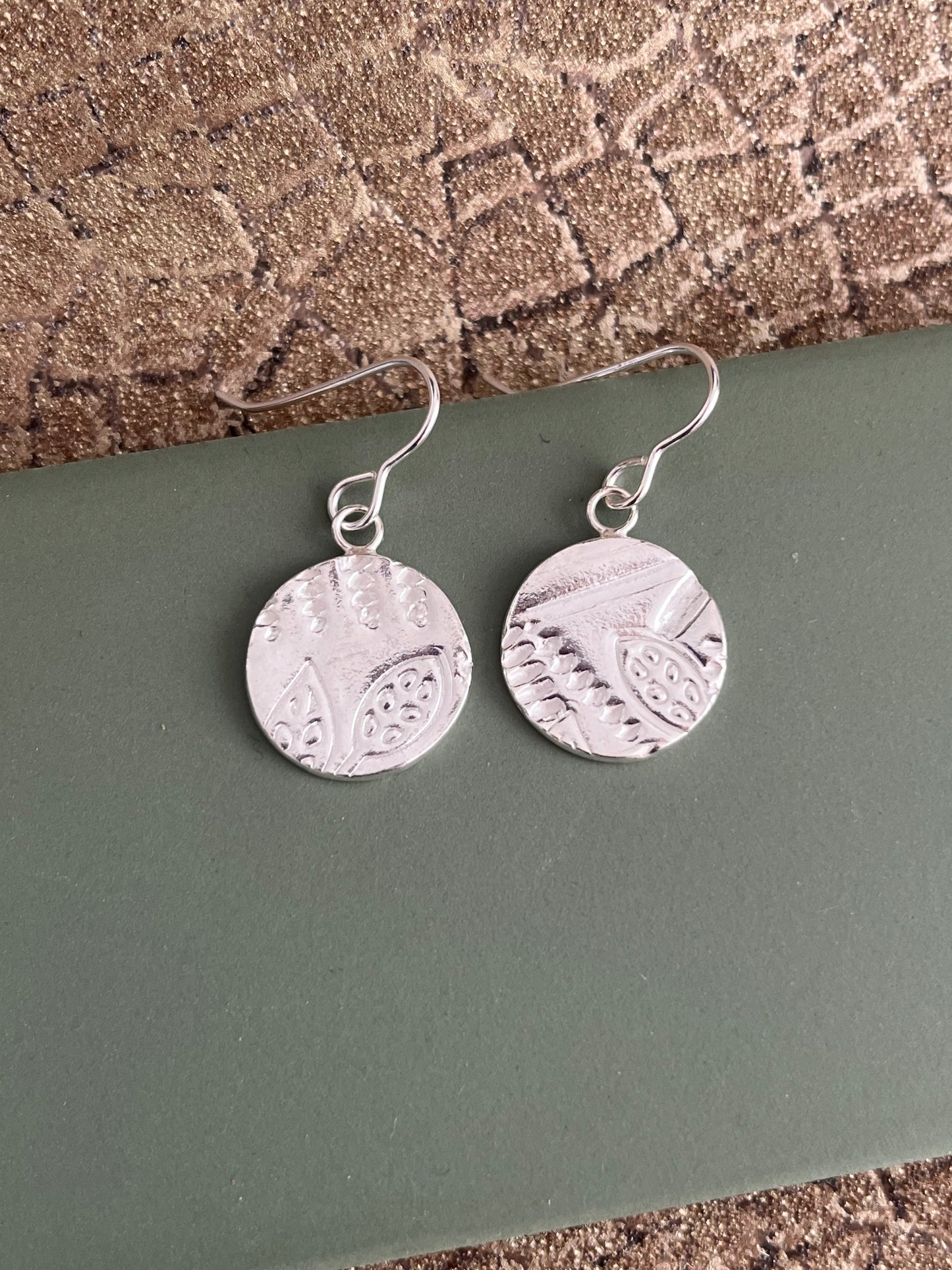 Abstract mismatched round sterling silver 16mm drop earrings