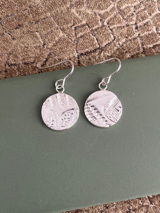 Abstract mismatched round sterling silver 16mm drop earrings
