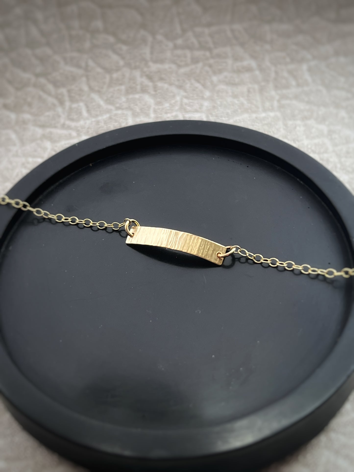 Solid 9ct gold hammered yellow gold identity bracelet- 7.5 Inches long