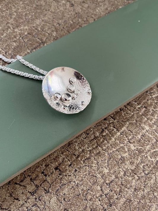 Sterling silver pebble sand textured statement pendant 30mm