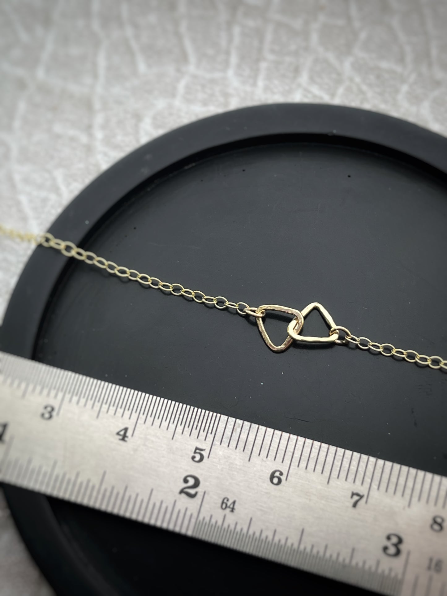 Solid 9ct gold  triangle handmade hammered textured interlocking circle necklace
