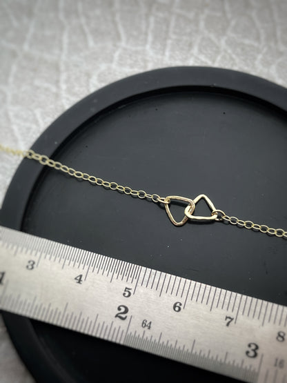 Solid 9ct gold  triangle handmade hammered textured interlocking circle necklace