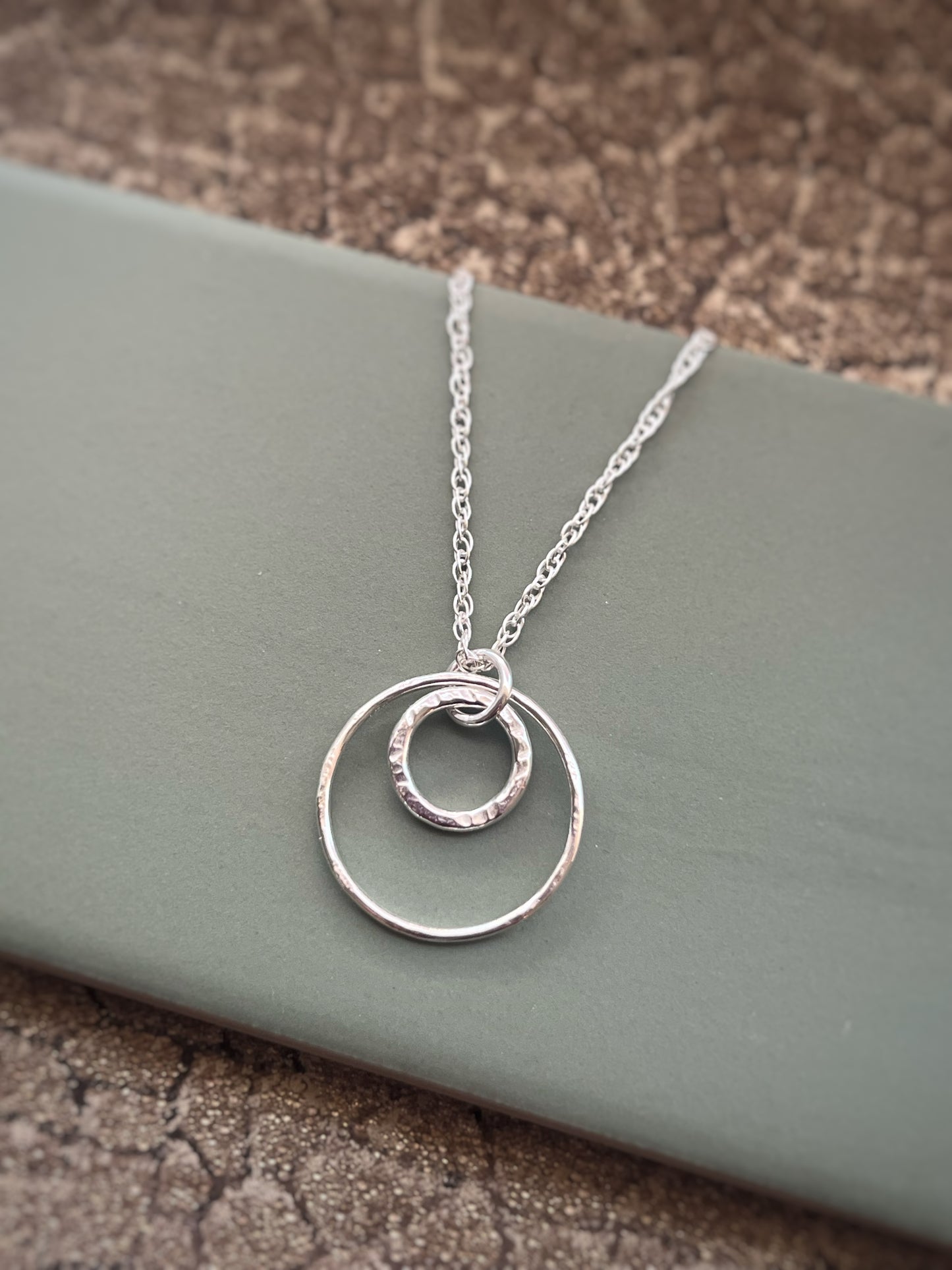 Sterling silver hoop pendant & hammered hoop 10mm & 20mm