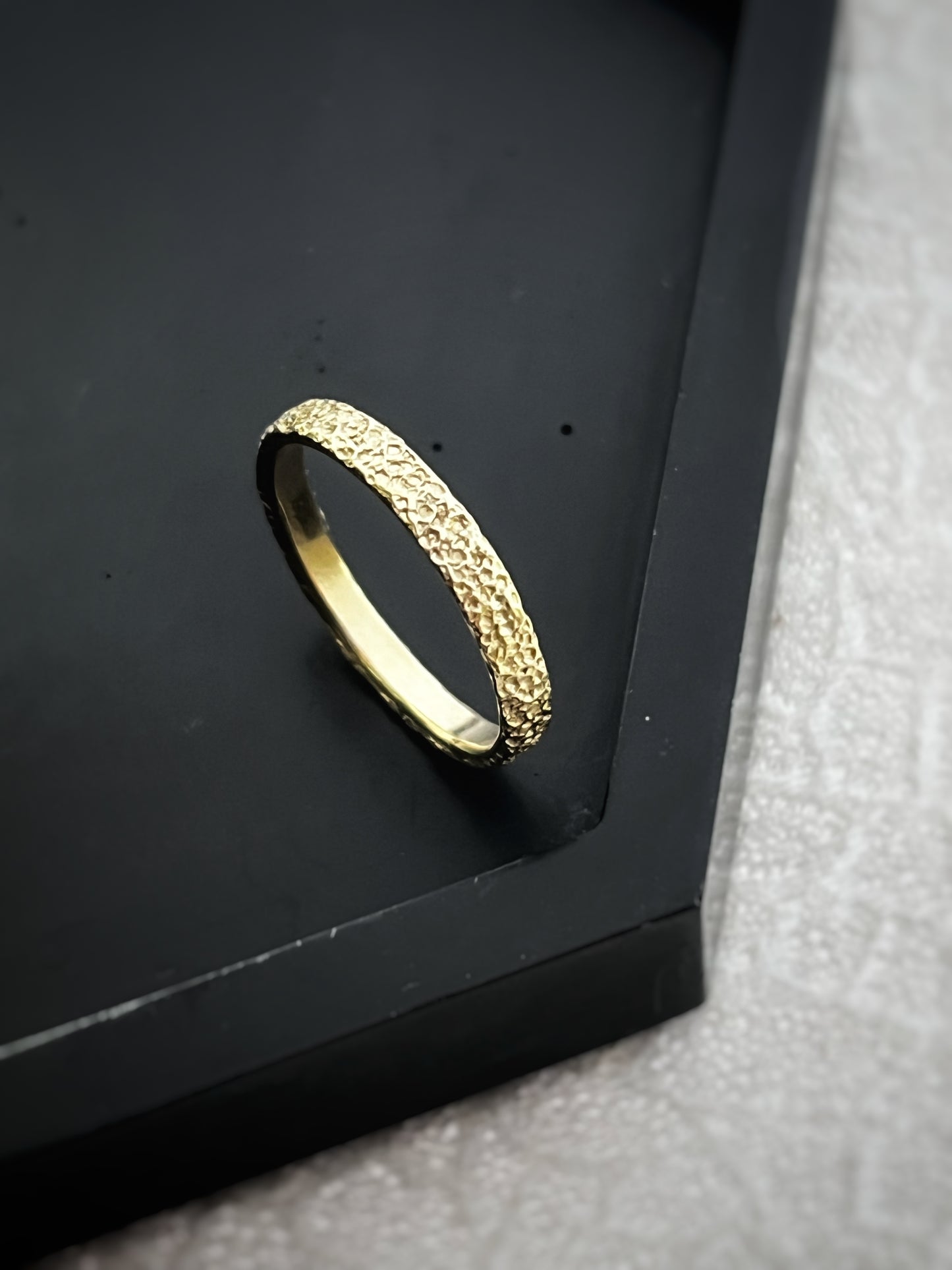 Solid 9ct yellow gold 2mm coastal beach sand delicate recycled gold flat band ring