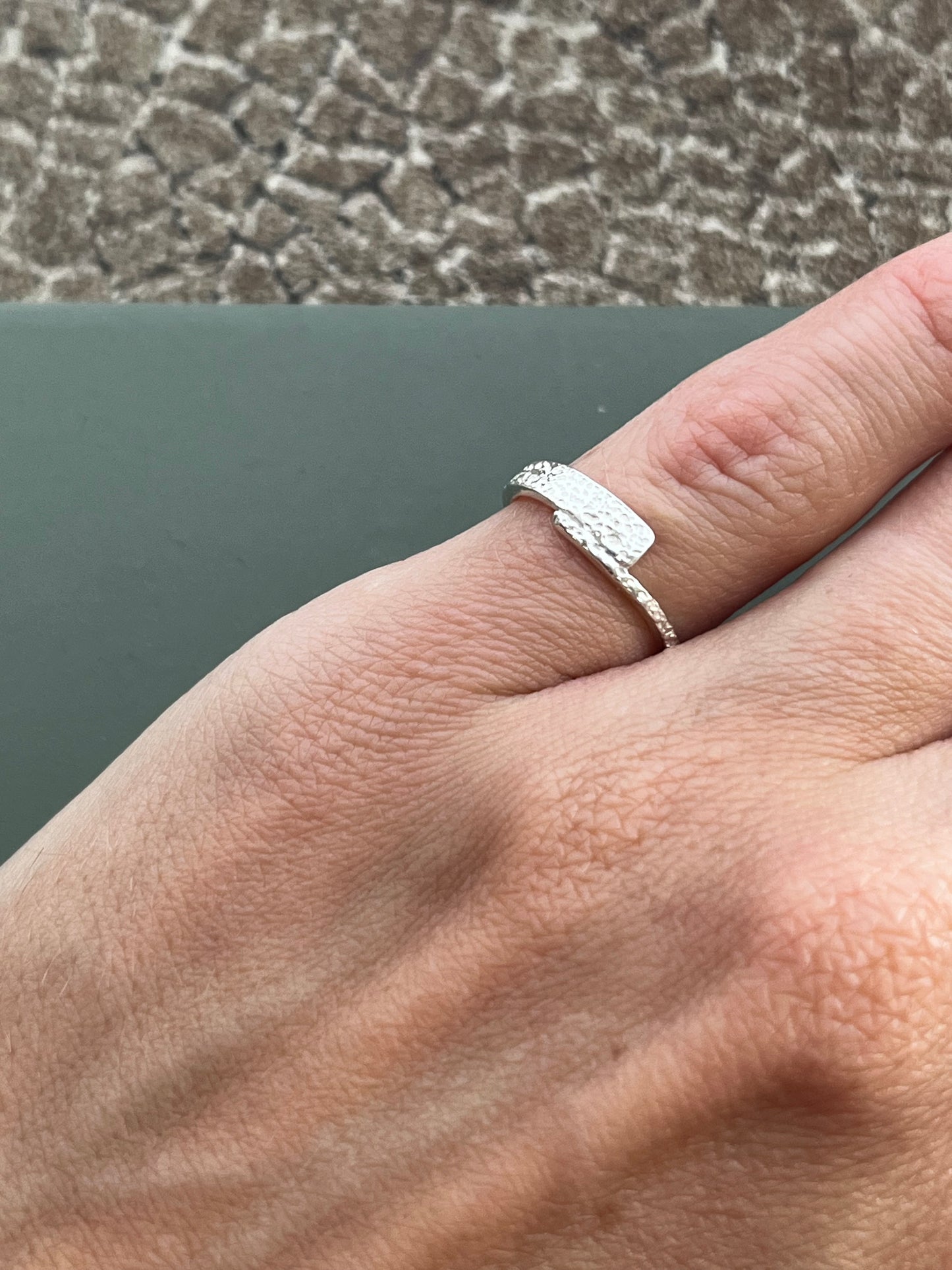 Sand Textured sterling silver pinky ring size H 1/2