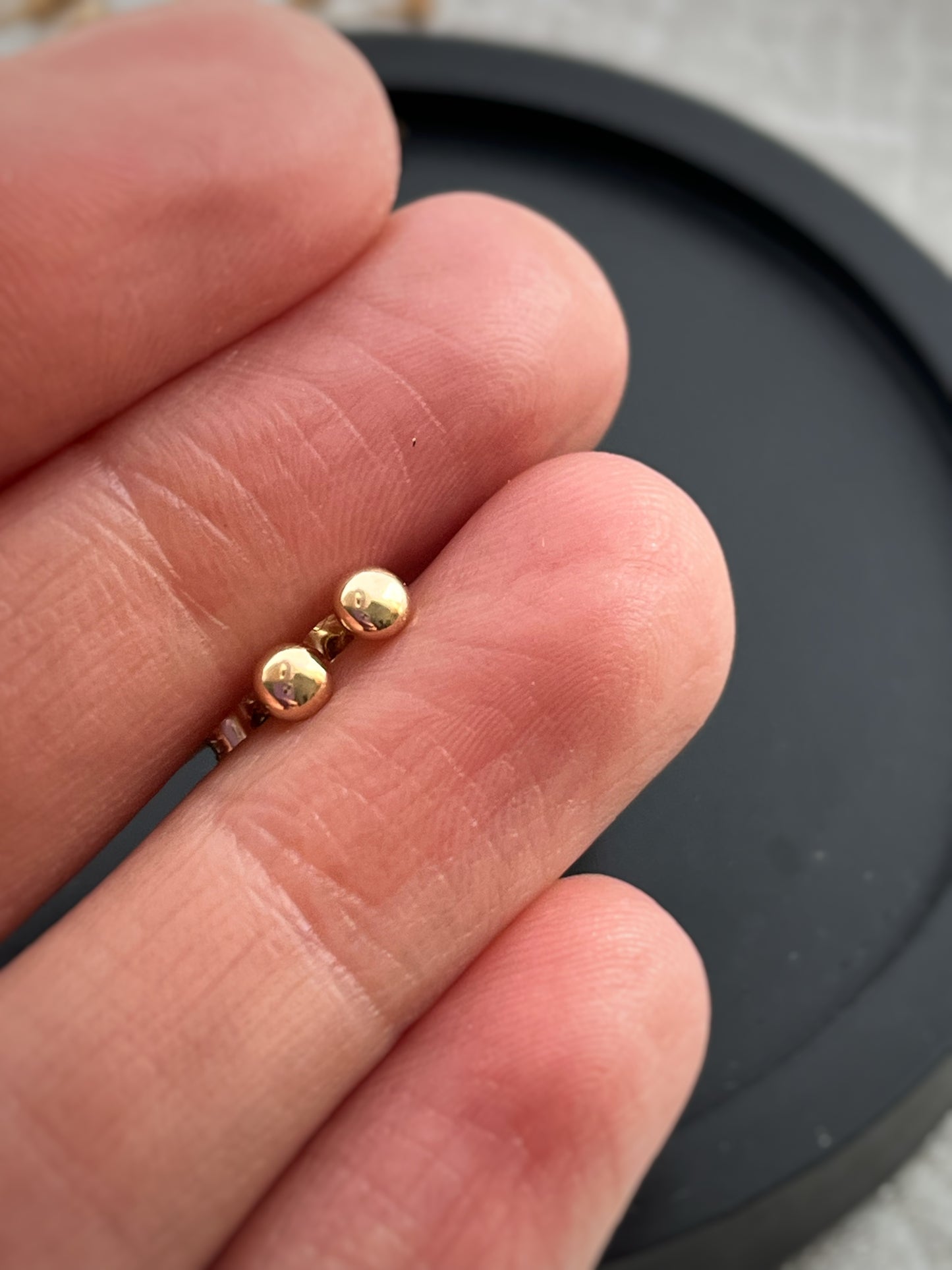 Teeny tiny, 9ct yellow gold round beach pebble stud earrings- 3mm