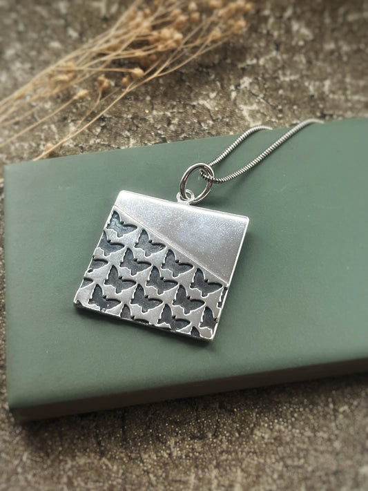 Square sterling silver butterfly pendant