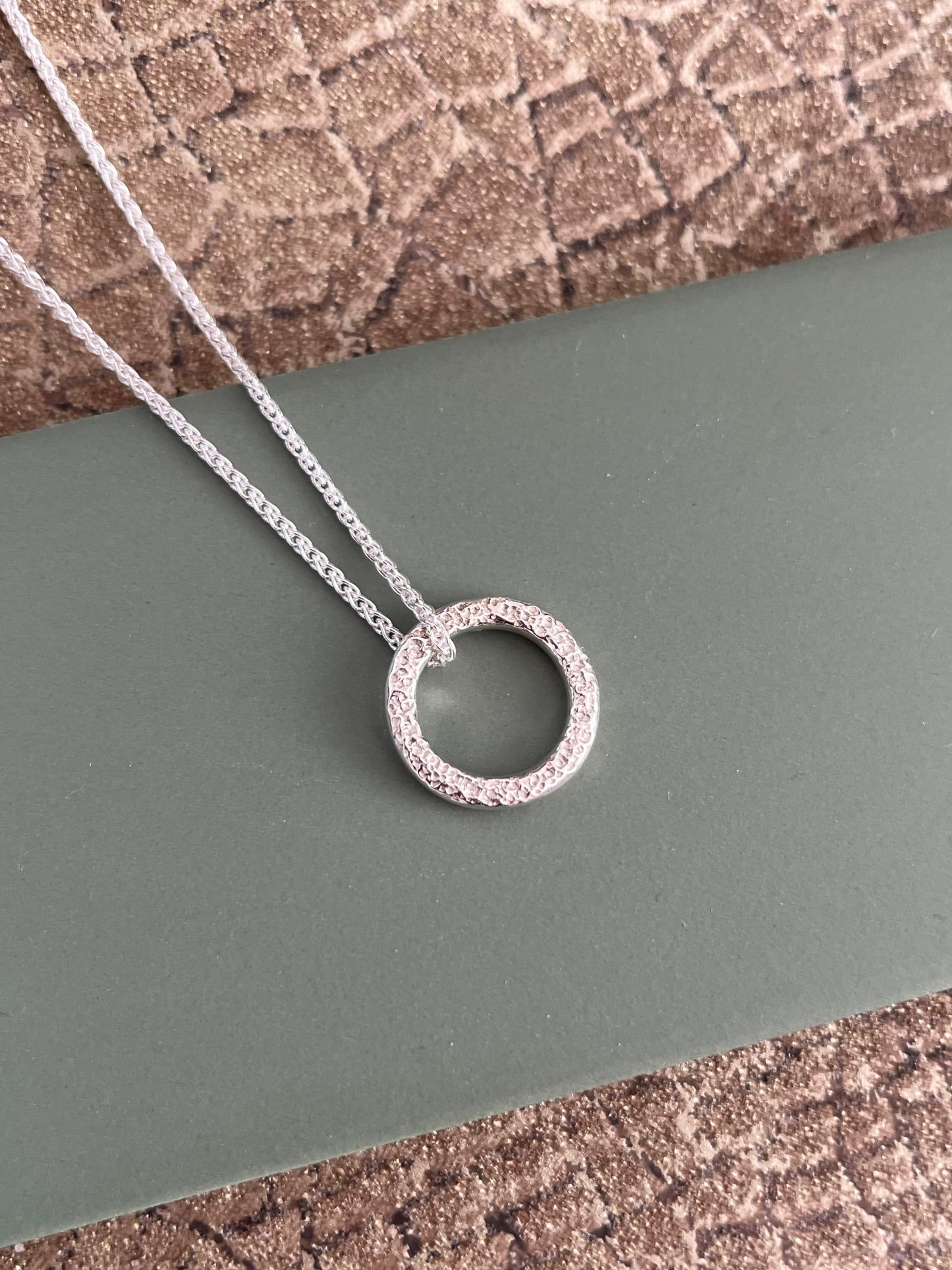 Sterling silver chunky dimpled hoop pendant 16mm