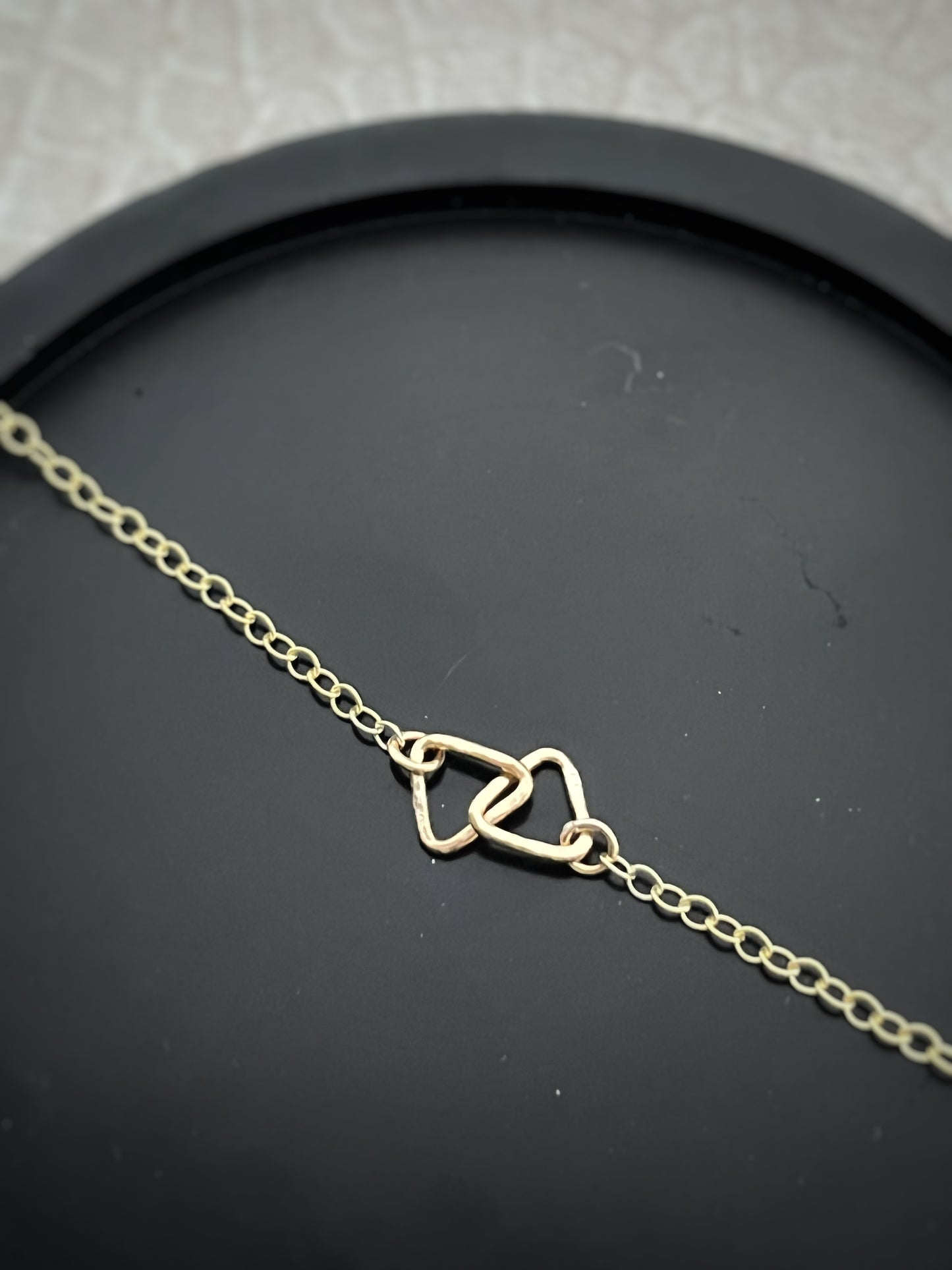 Solid 9ct gold  triangle handmade hammered textured interlocking circle necklace
