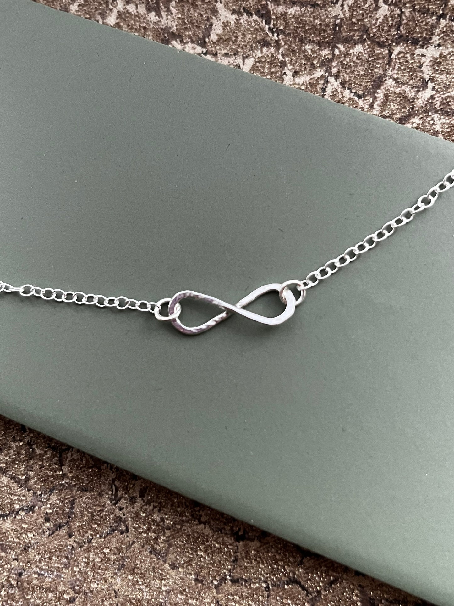 Sterling silver infinity hammered necklace 16 inch
