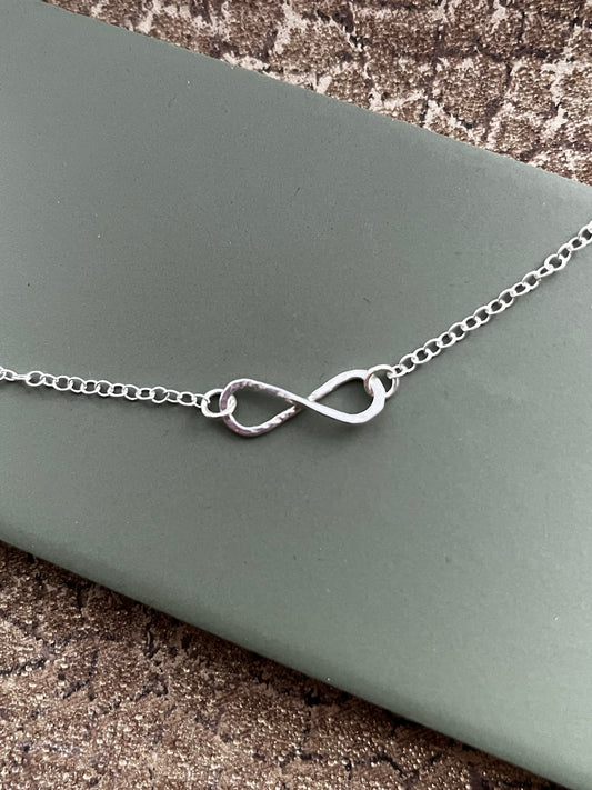 Sterling silver infinity hammered necklace 16 inch