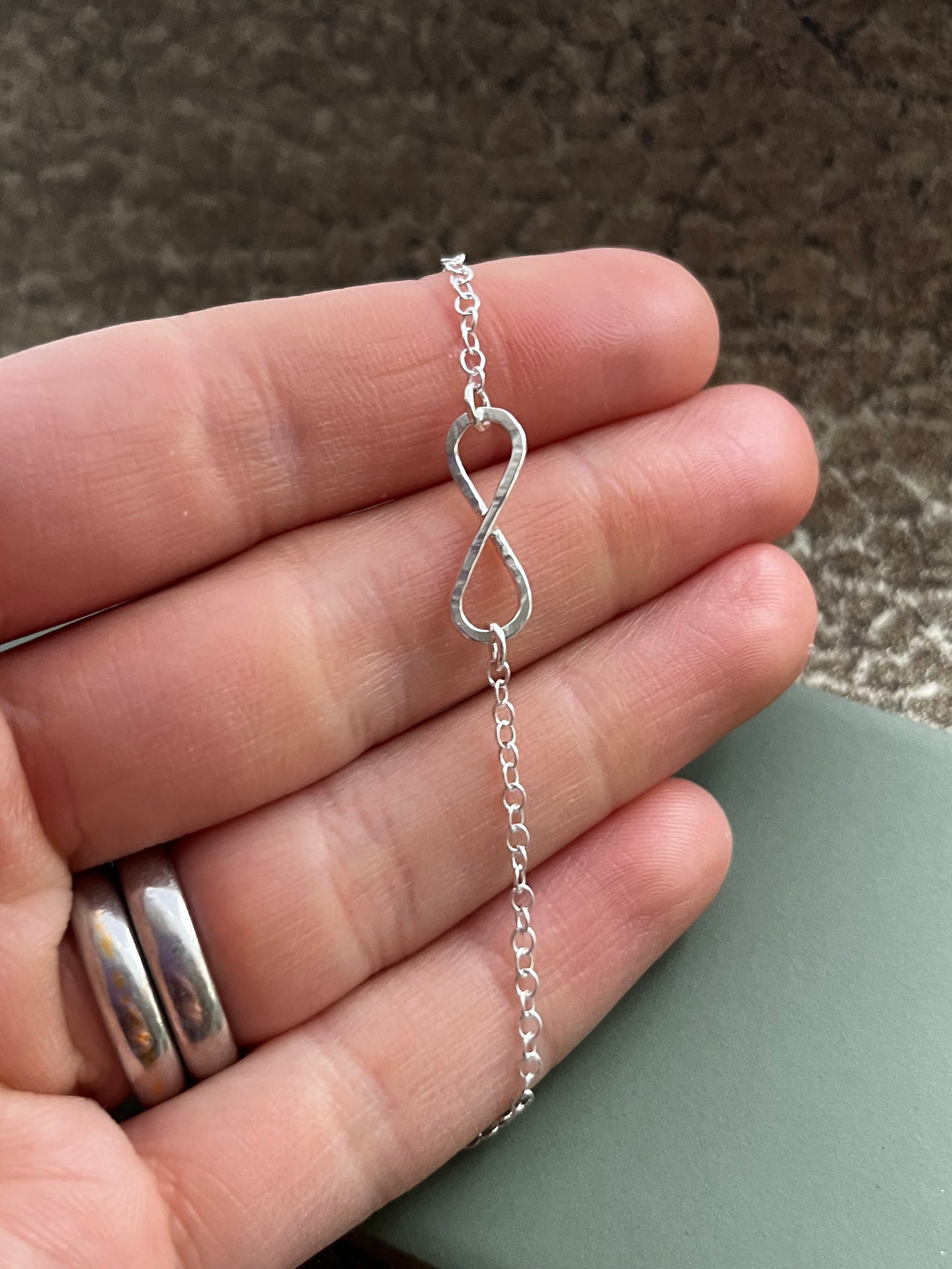 Sterling silver infinity hammered necklace 16 inch