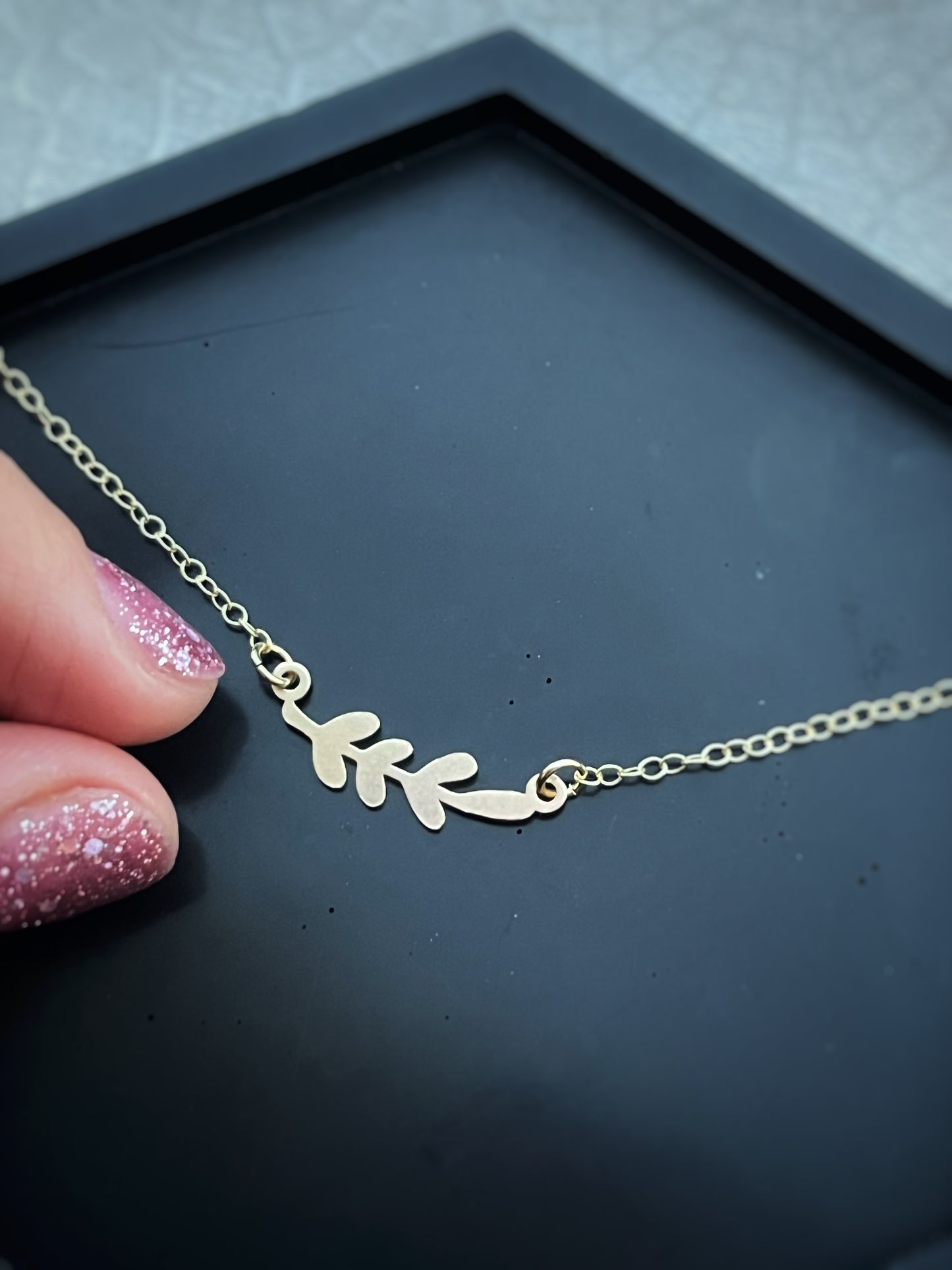 Solid 9ct gold olive branch leaf necklace, a handmade recycled gold necklace