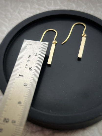 Solid 9ct gold hammered chunky tree bark textured rectangle dangly drop earrings