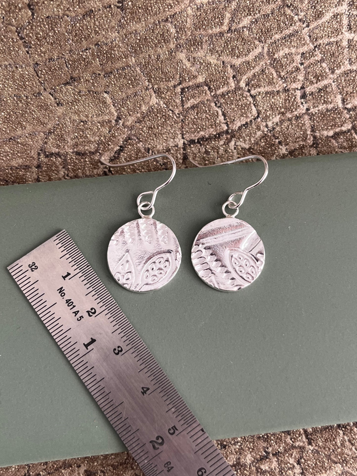Abstract mismatched round sterling silver 16mm drop earrings
