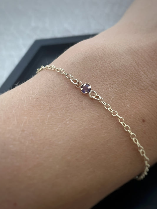 Solid 9ct gold birthstone gemstone bracelet, simple delicate single gemstone chain