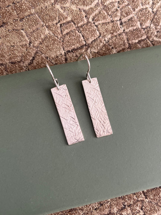 Rectangle hammered textured sterling silver 25mm x 7mm drop earrings