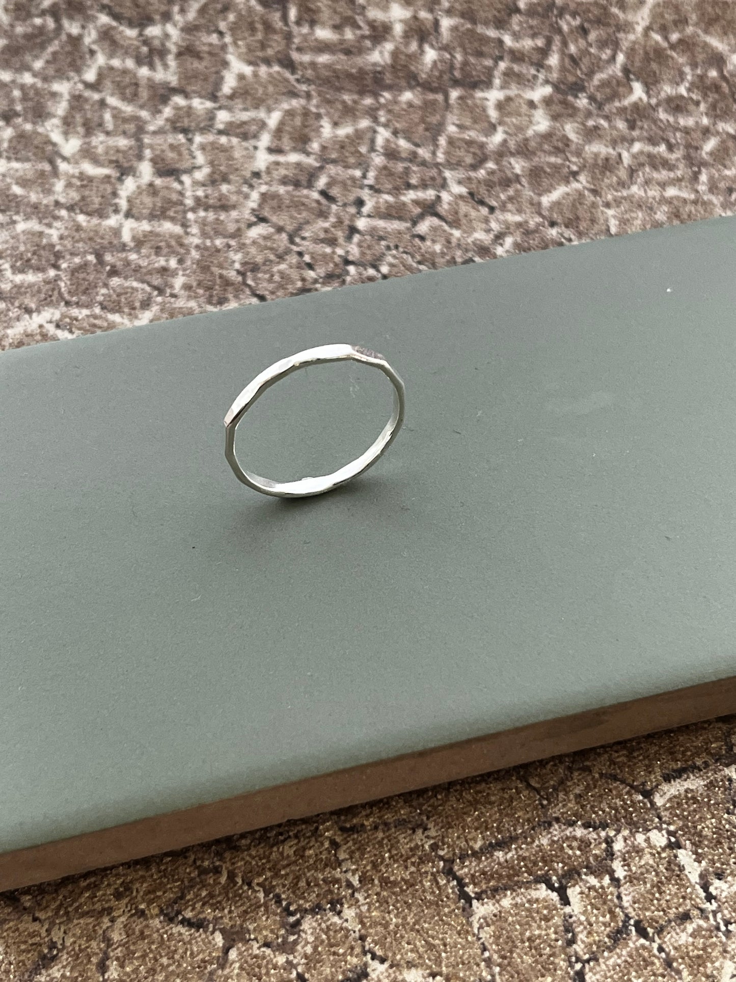 Hammered sterling silver delicate  ring size N