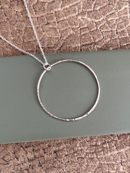 Sterling silver large hammered hoop pendant 42mm