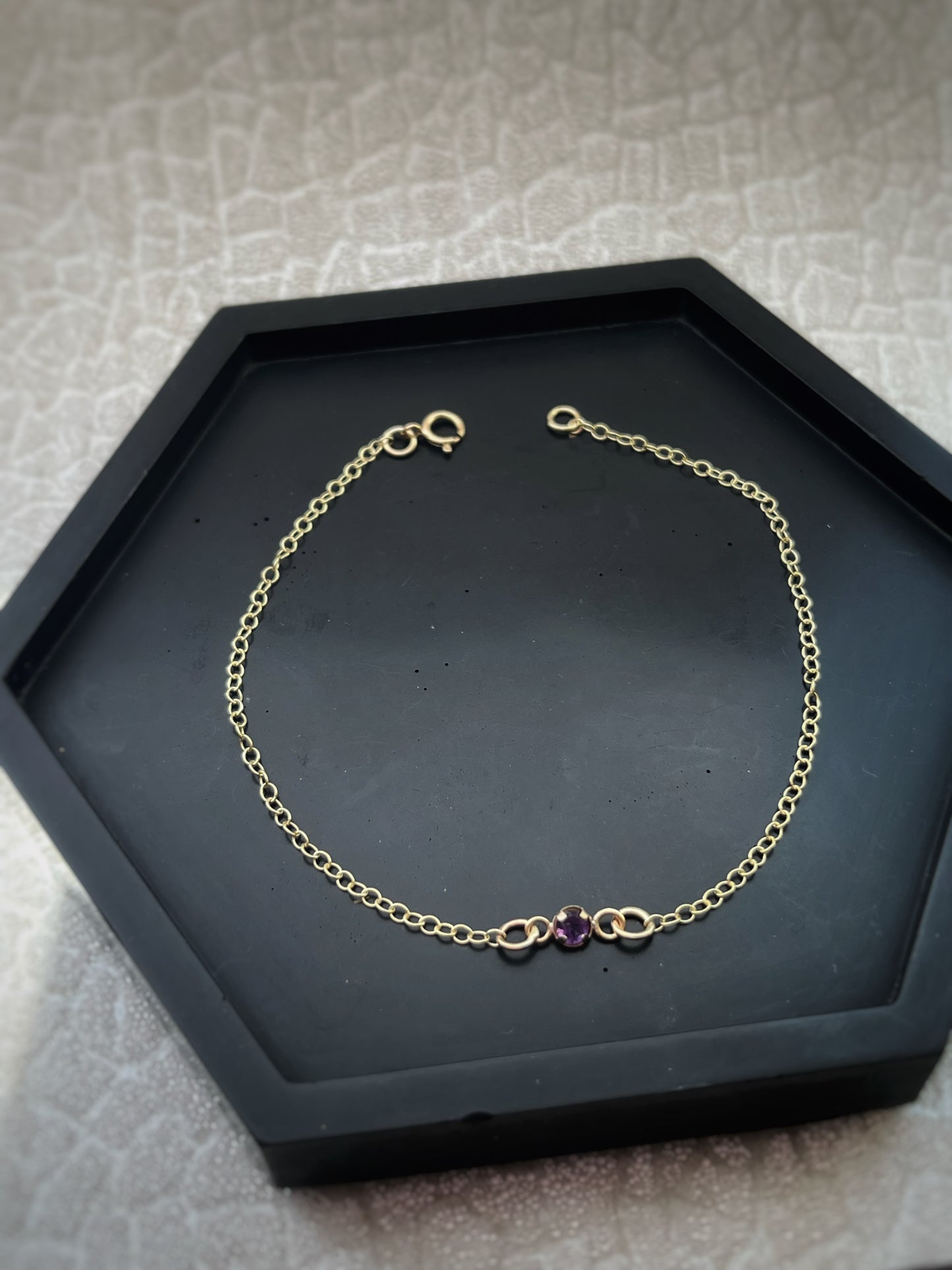 Solid 9ct gold birthstone gemstone bracelet, simple delicate single gemstone chain