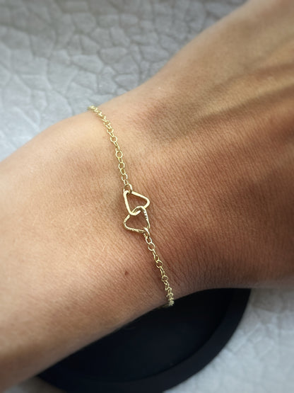Solid 9ct gold hammered 2 triangle interlocking yellow gold 6mm hoop bracelet