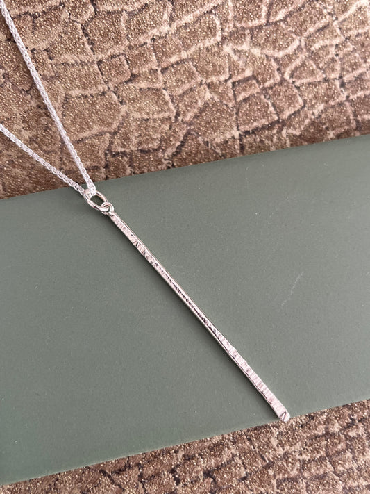 Sterling silver hammered bar pendant 60mm
