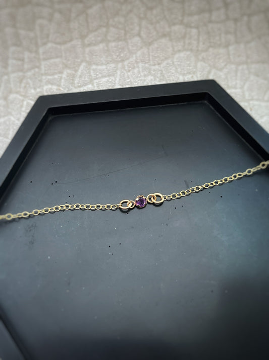 Solid 9ct gold birthstone gemstone bracelet, simple delicate single gemstone chain