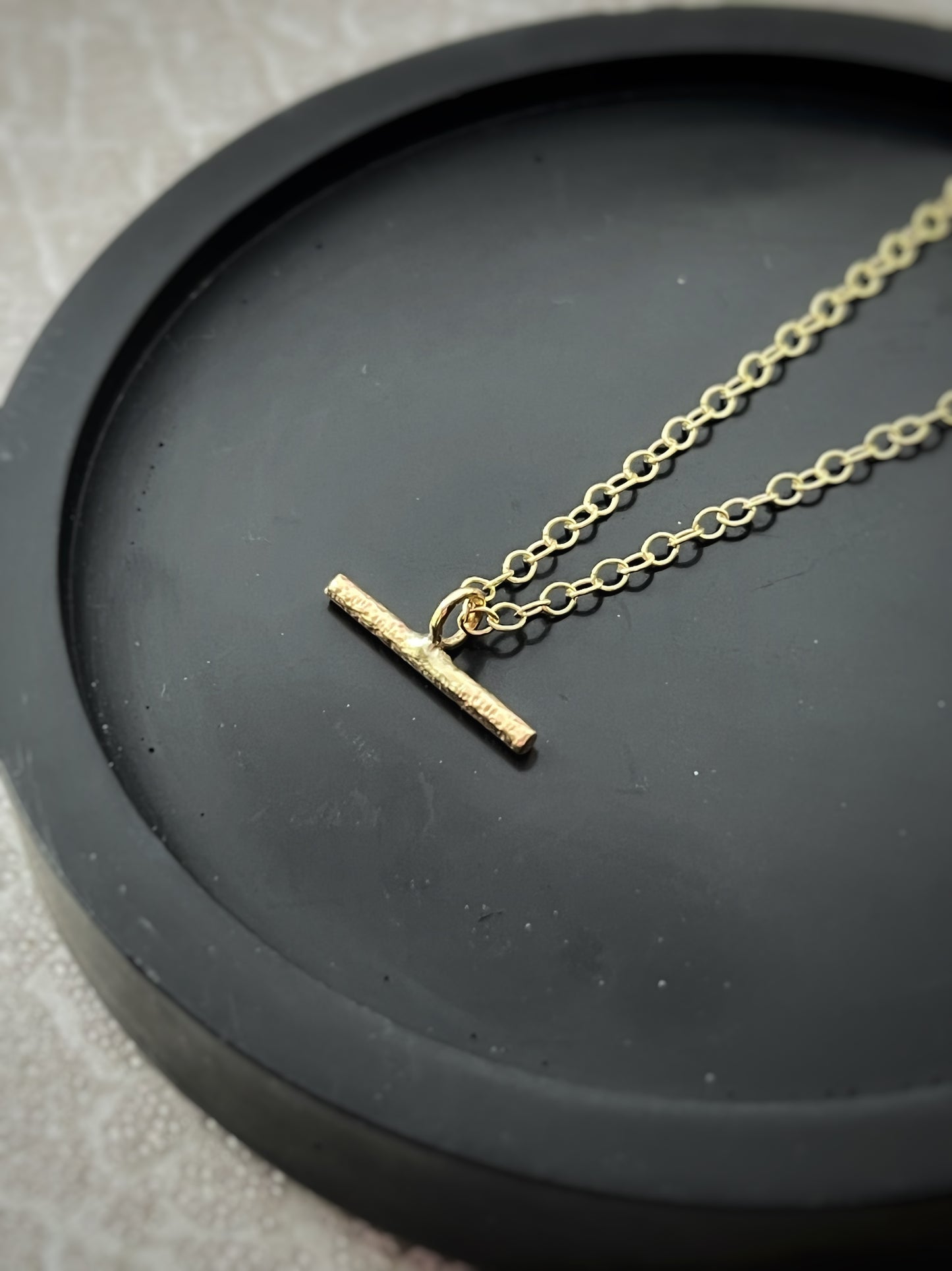 Solid 9ct yellow recycled gold hammered watch bar inspired charm pendant 15mm