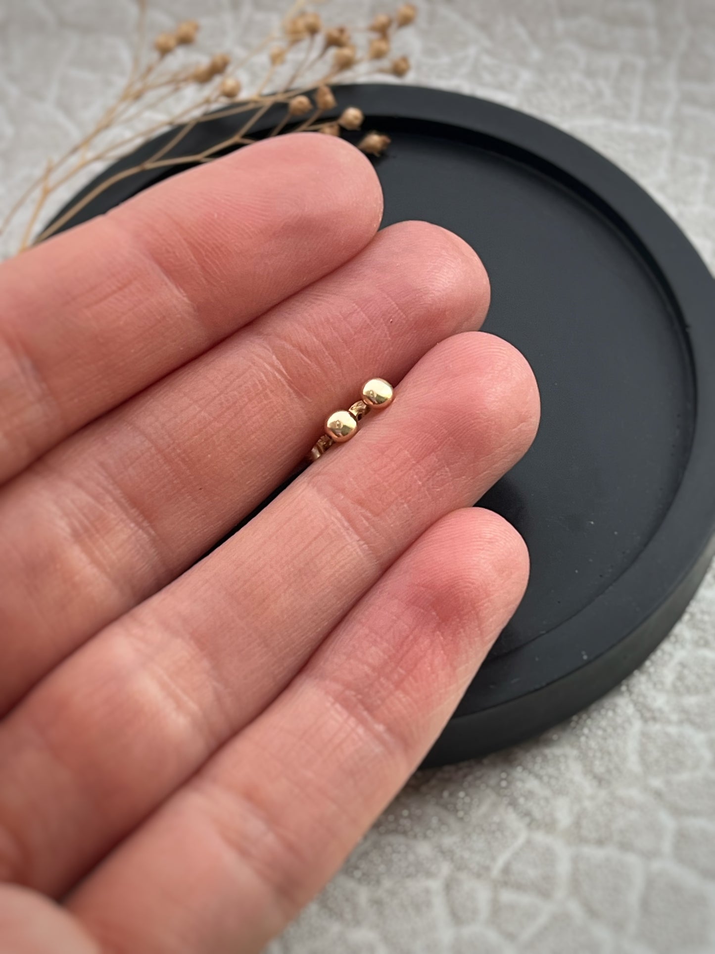 Teeny tiny, 9ct yellow gold round beach pebble stud earrings- 3mm