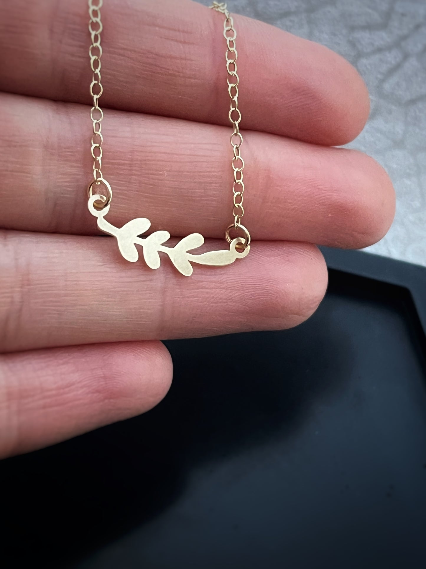 Solid 9ct gold olive branch leaf necklace, a handmade recycled gold necklace