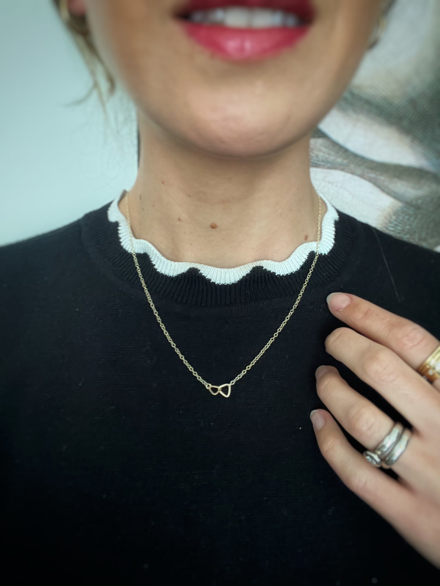 Solid 9ct gold  triangle handmade hammered textured interlocking circle necklace