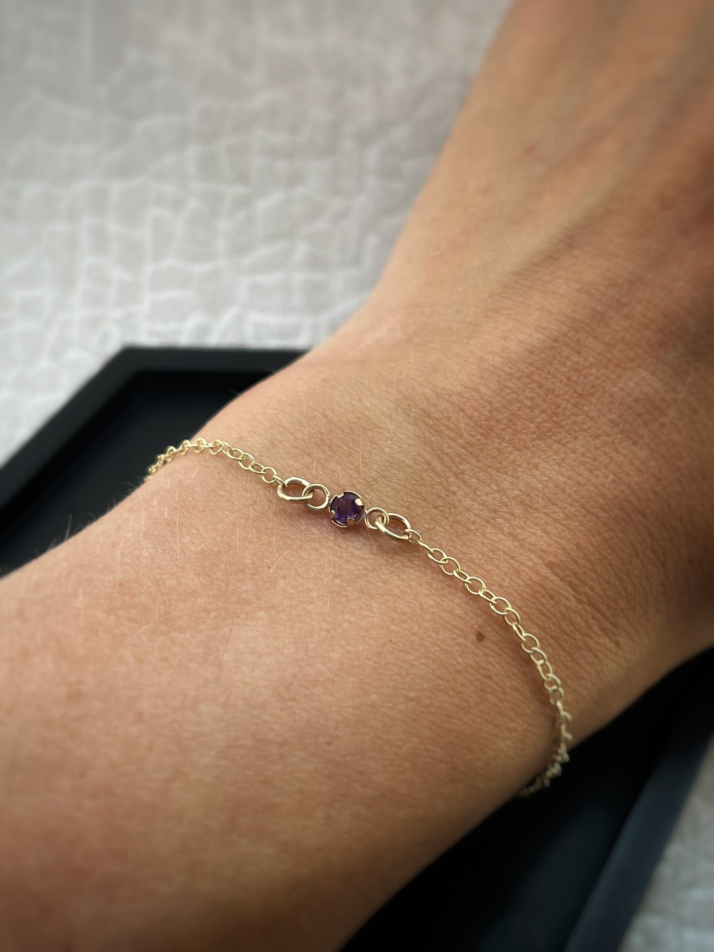 Solid 9ct gold birthstone gemstone bracelet, simple delicate single gemstone chain