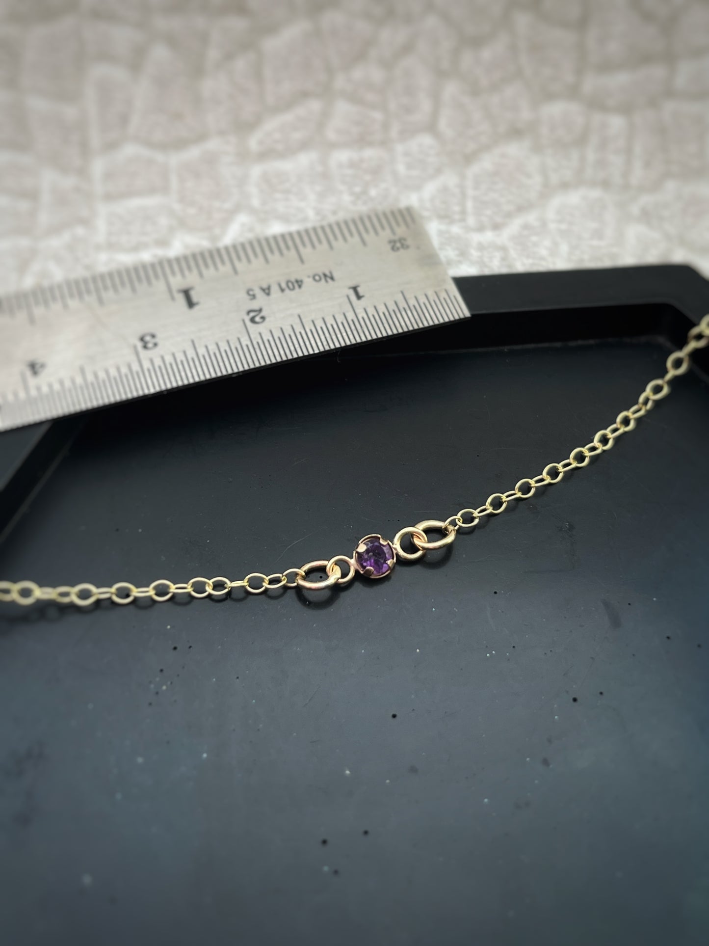 Solid 9ct gold birthstone gemstone bracelet, simple delicate single gemstone chain