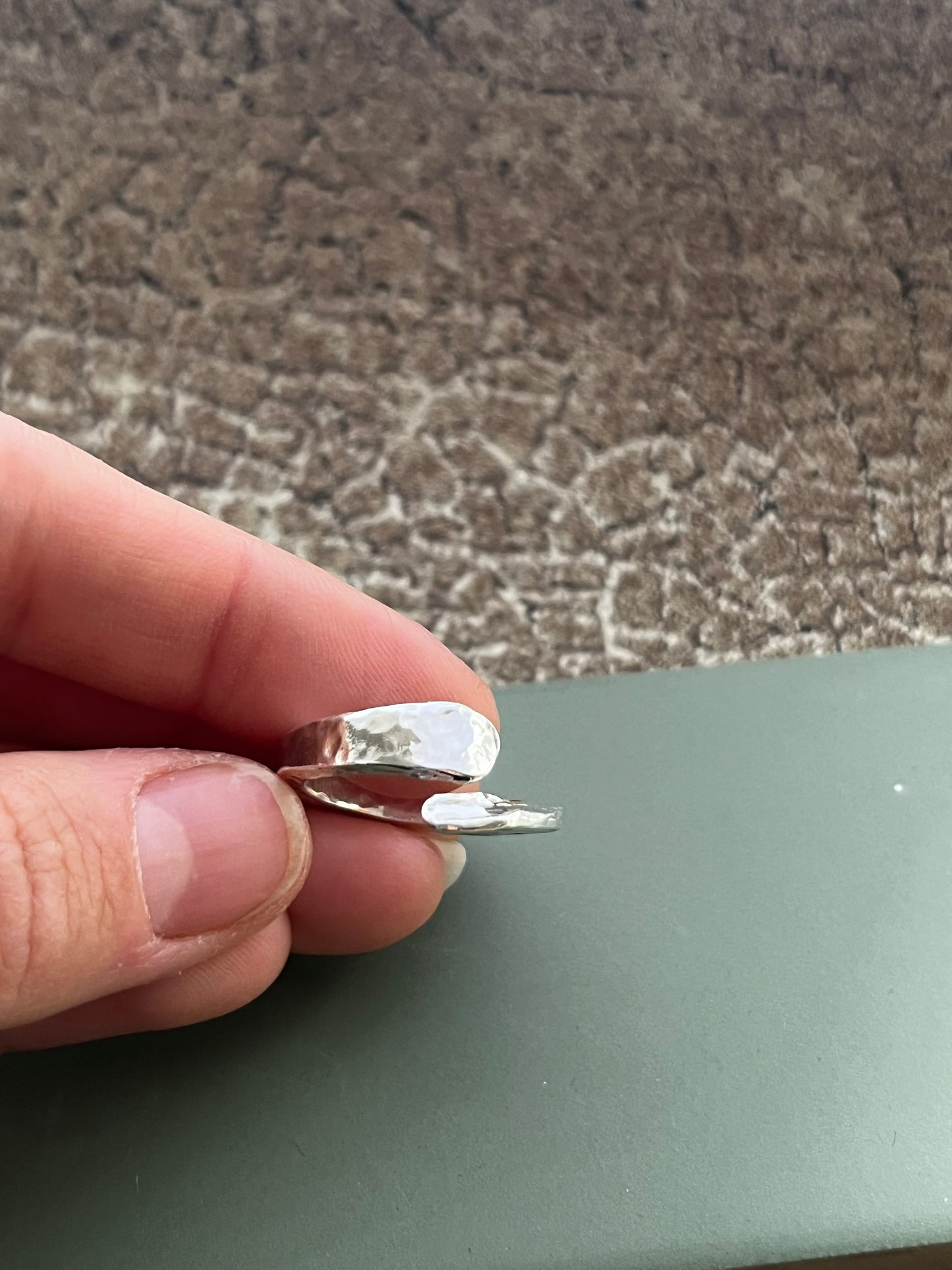 Hammered sterling silver chunky cross over ring Size P