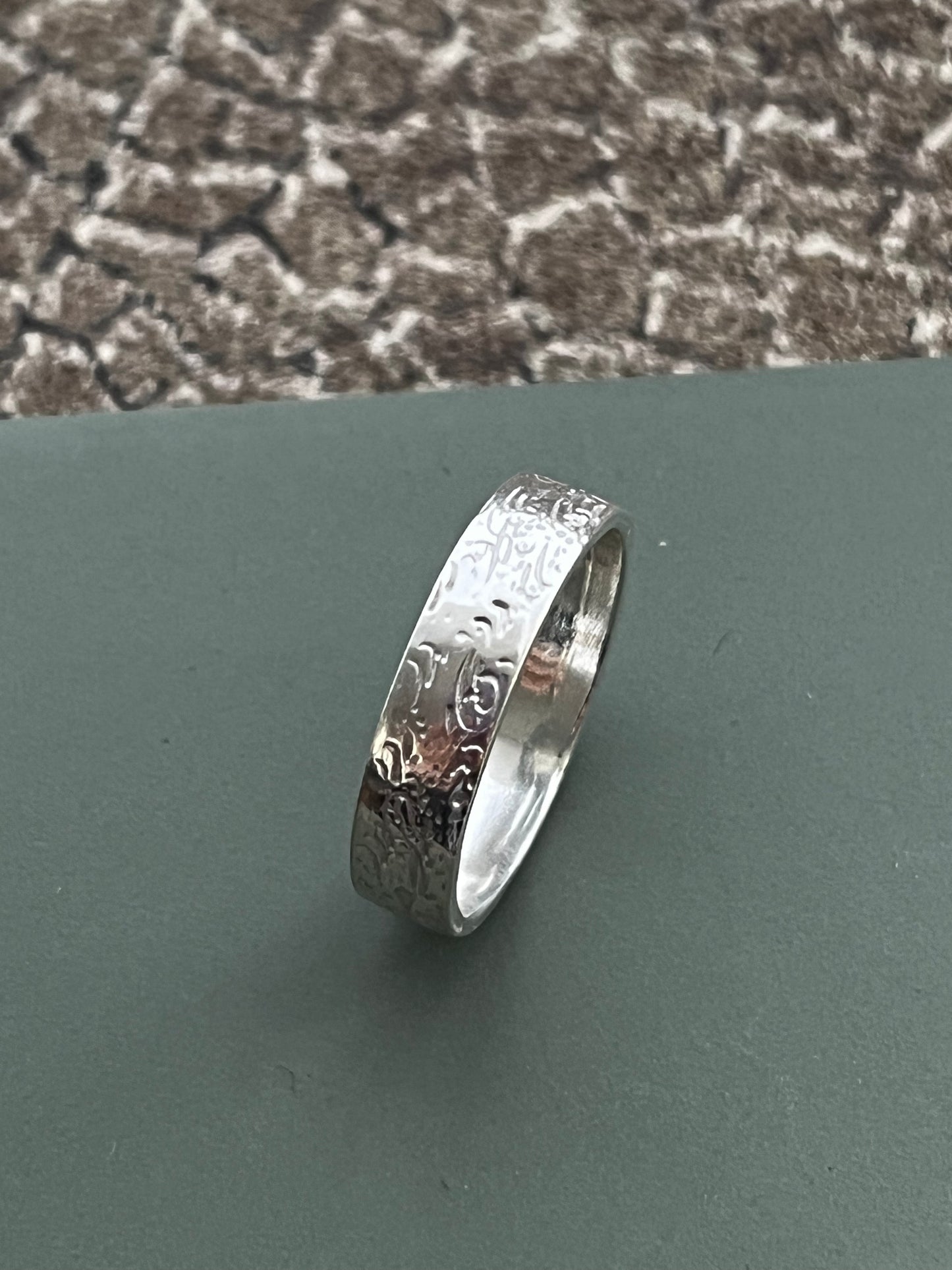 Textured sand sterling silver band ring size Q