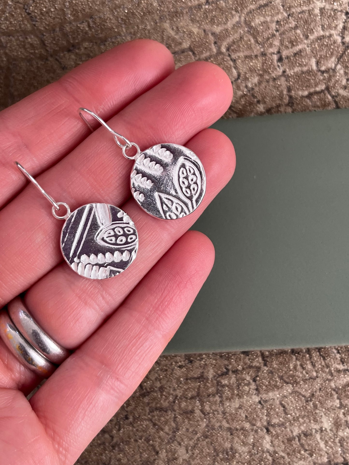 Abstract mismatched round sterling silver 16mm drop earrings