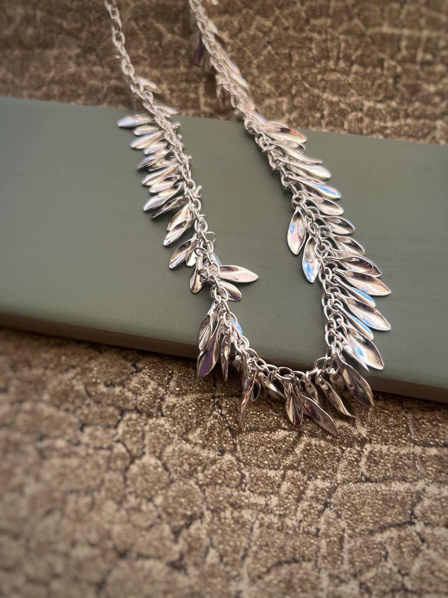 Multiple leaf statement sterling silver necklace