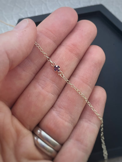 Solid 9ct gold birthstone gemstone bracelet, simple delicate single gemstone chain