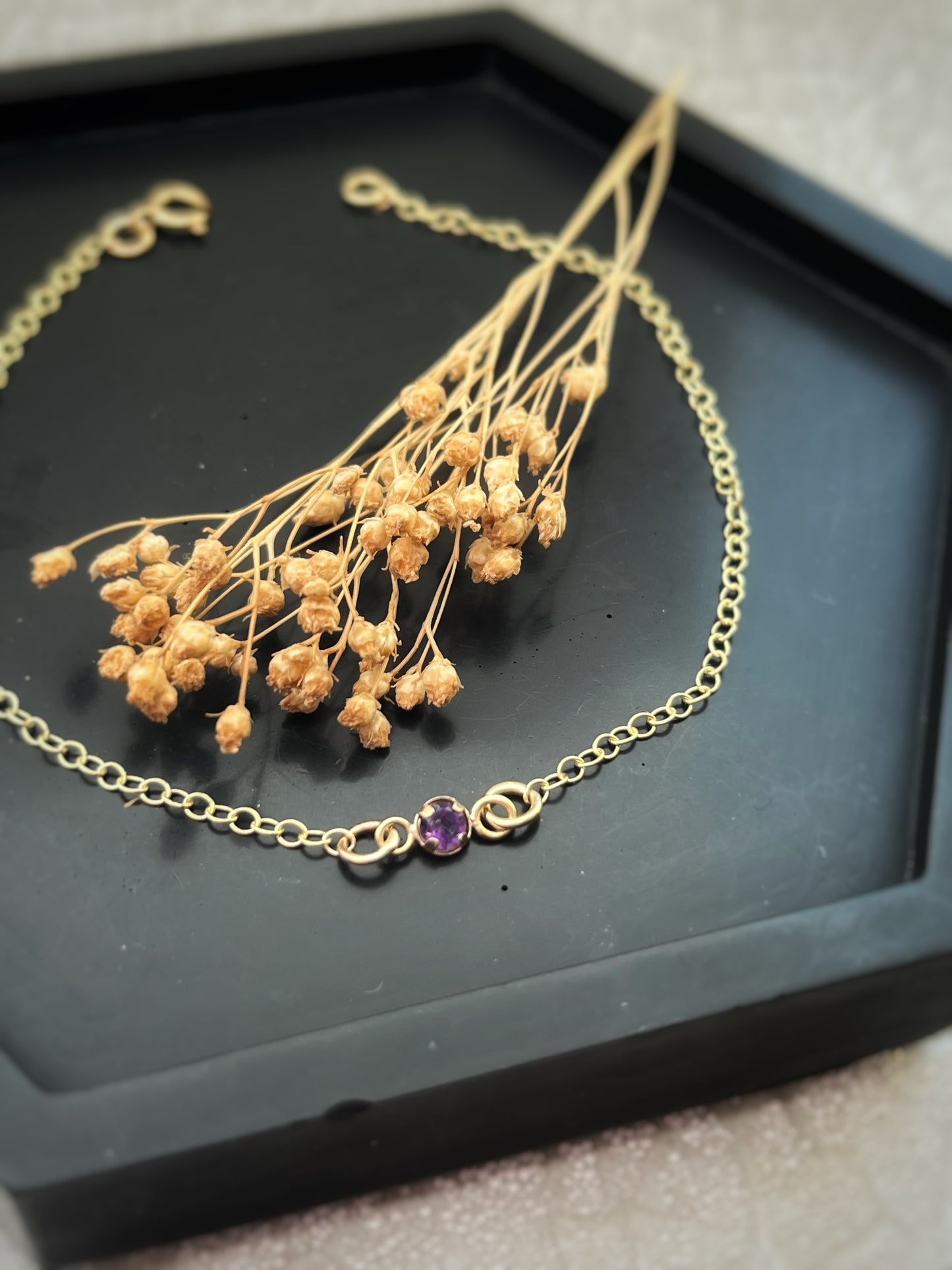 Solid 9ct gold birthstone gemstone bracelet, simple delicate single gemstone chain