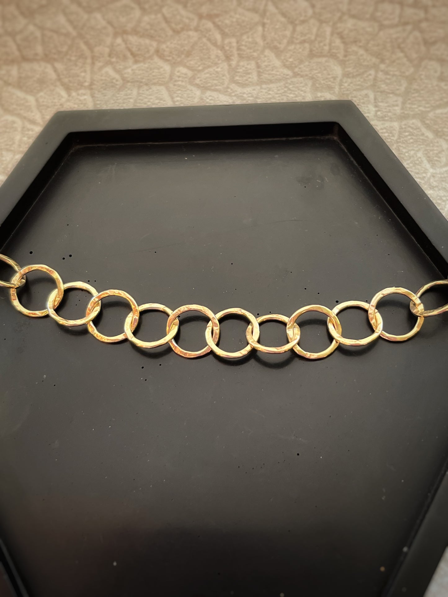 Solid 9ct gold hammered interlocking yellow gold hoop bracelet