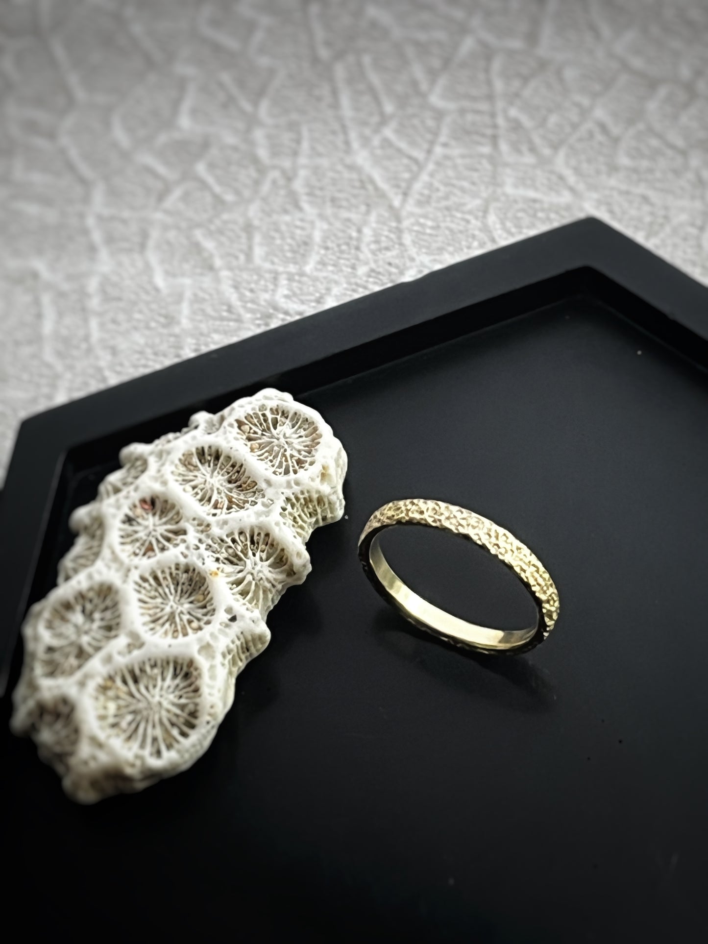 Solid 9ct yellow gold 2mm coastal beach sand delicate recycled gold flat band ring