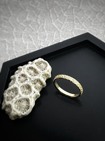 Solid 9ct yellow gold 2mm coastal beach sand delicate recycled gold flat band ring