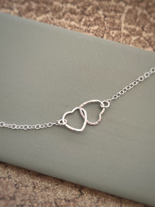 Hammered heart sterling silver necklace