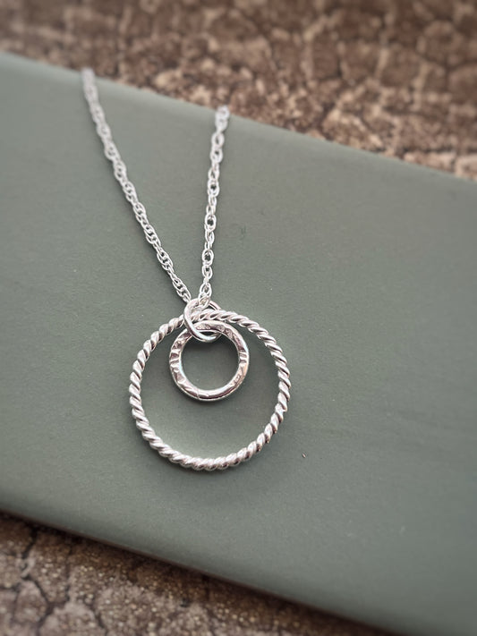 Sterling silver twisted hoop pendant & hammered hoop 10mm & 20mm