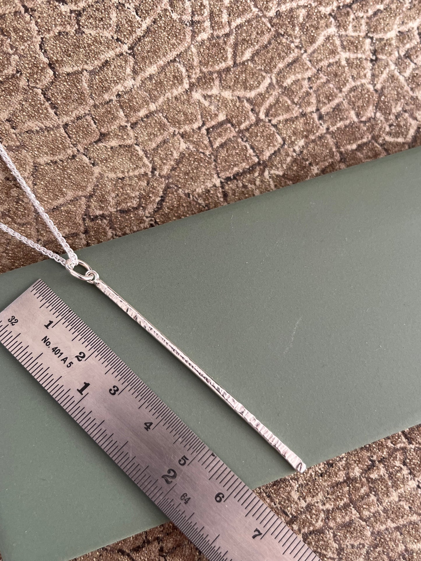 Sterling silver hammered bar pendant 60mm