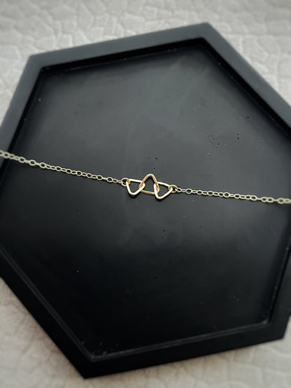 Solid 9ct gold triple 3 triangle handmade hammered textured interlocking circle necklace