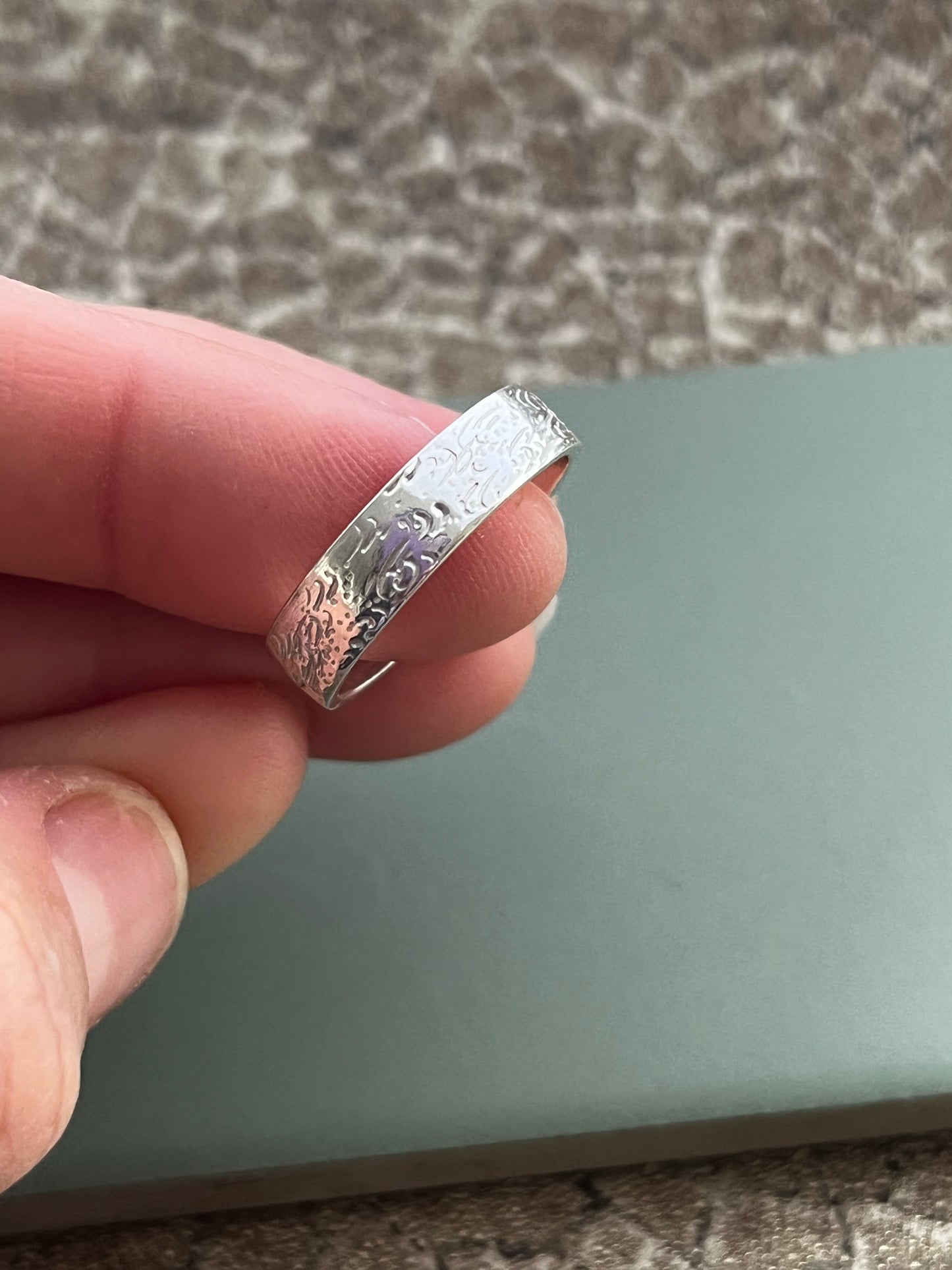 Textured sand sterling silver band ring size Q