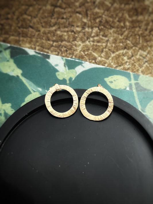 Solid 9ct yellow gold hammered hoop earrings 15mm