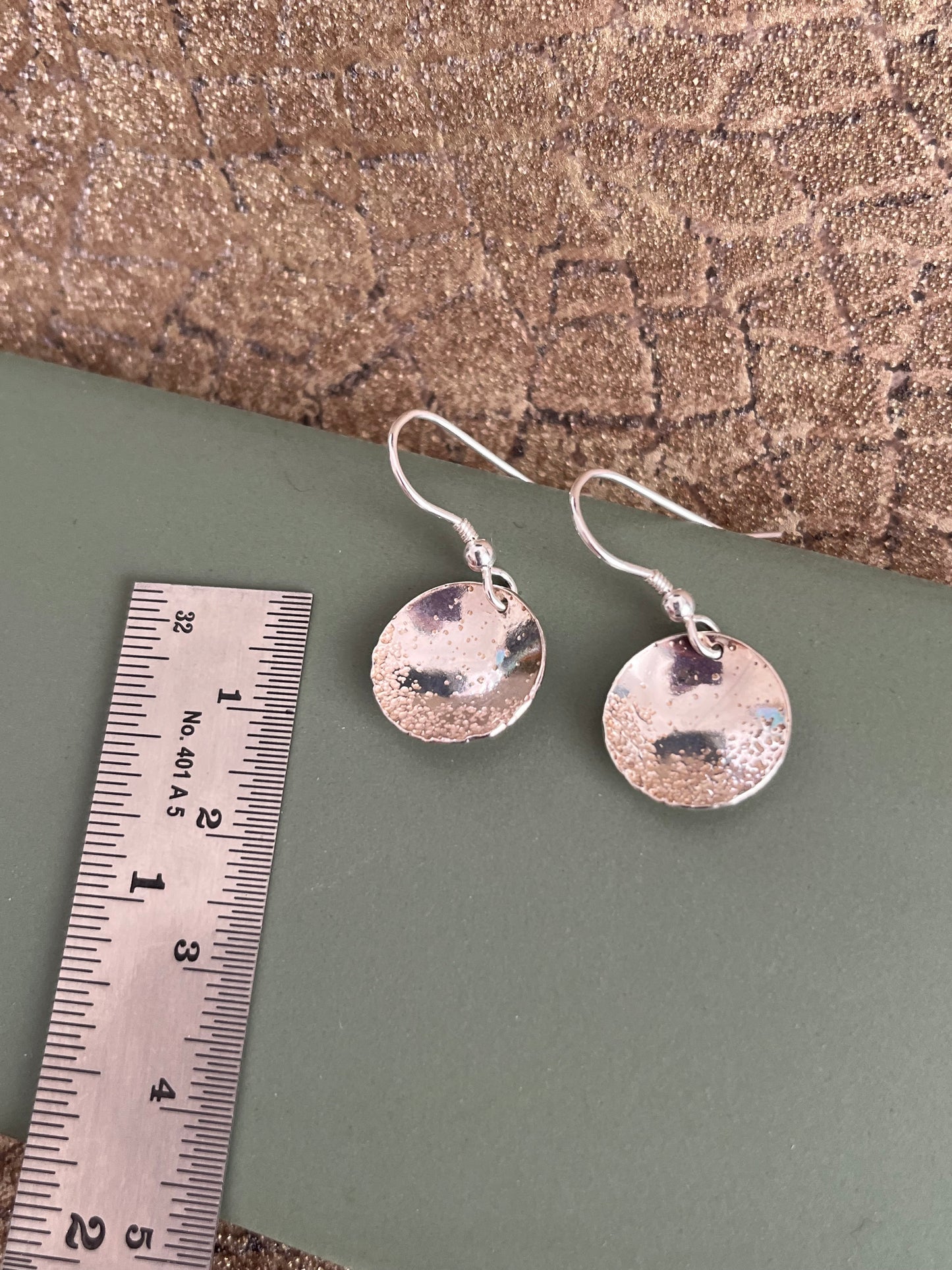 Domed dimpled sand coast inspired sterling silver 14mm drop earrings