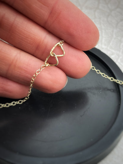 Solid 9ct gold hammered 2 triangle interlocking yellow gold 6mm hoop bracelet